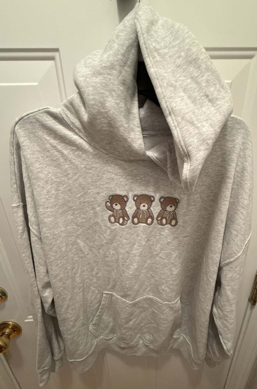 Hollister Grey Teddy Bear Graphic Oversized Hoodie